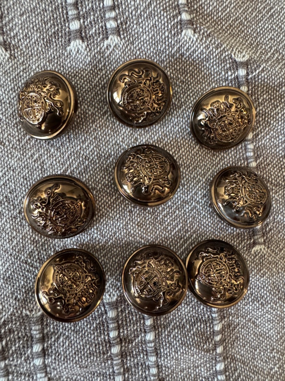 Vintage Set of 9 Crest Style Metal Buttons